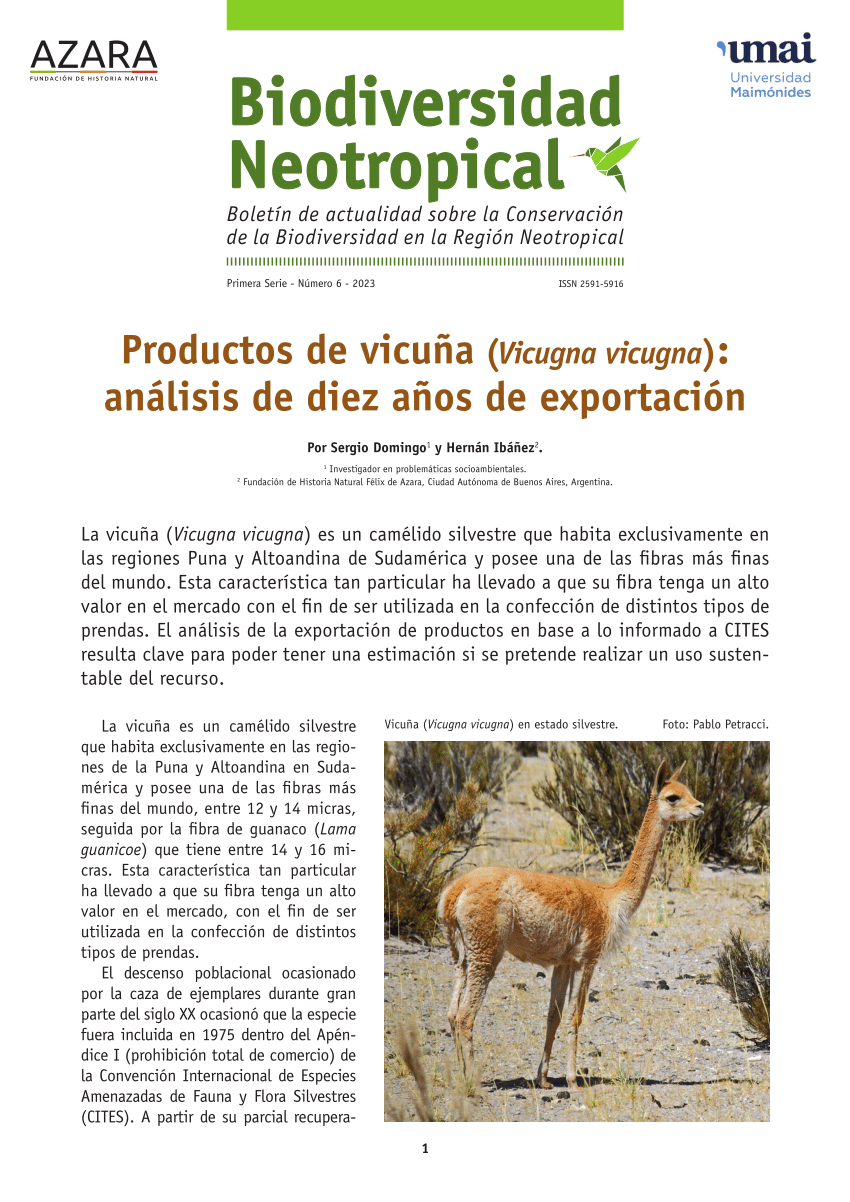 (PDF) Productos de vicuña (Vicugna vicugna): análisis de diez años de ...