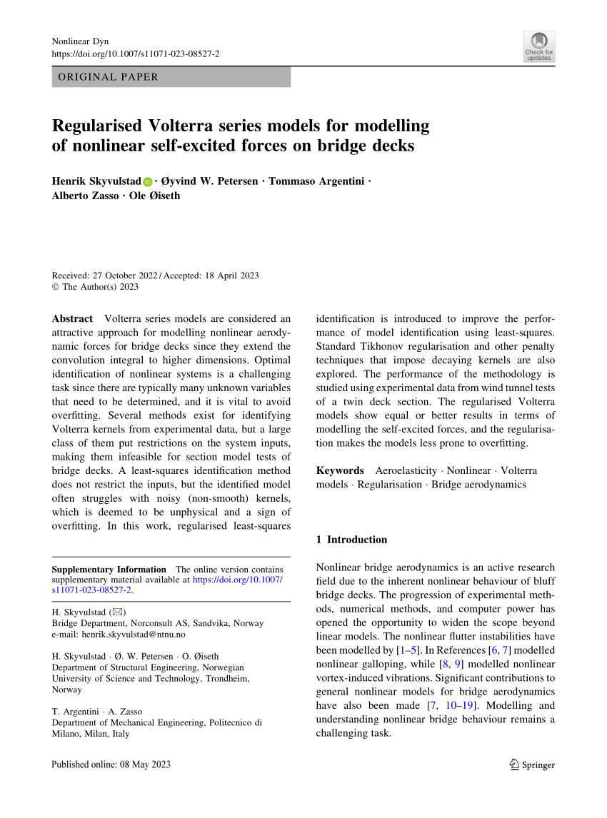 PDF) Regularised Volterra series models for modelling of nonlinear