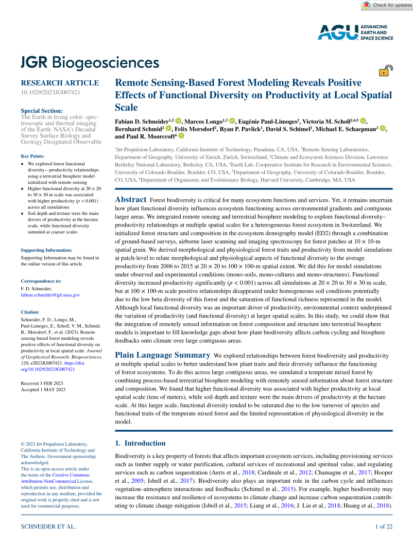 Pdf Remote Sensing‐based Forest Modeling Reveals Positive Effects Of Functional Diversity On 6988