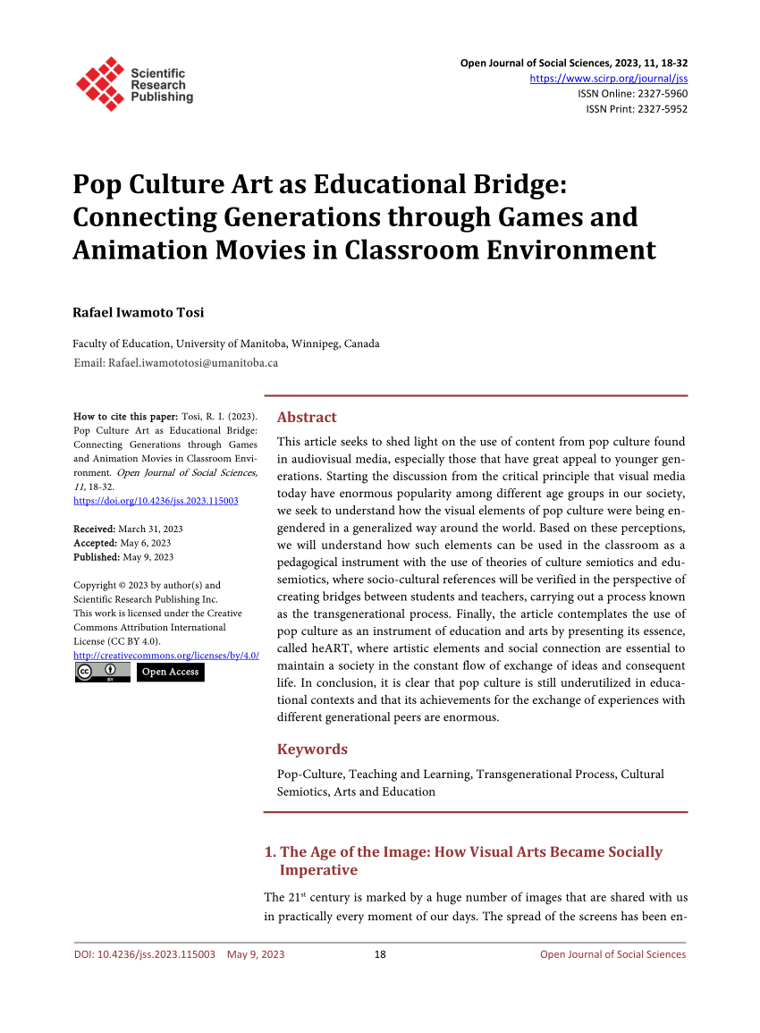 (PDF) Pop Culture Art as Educational Bridge: Connecting Generations through Games and Animation 