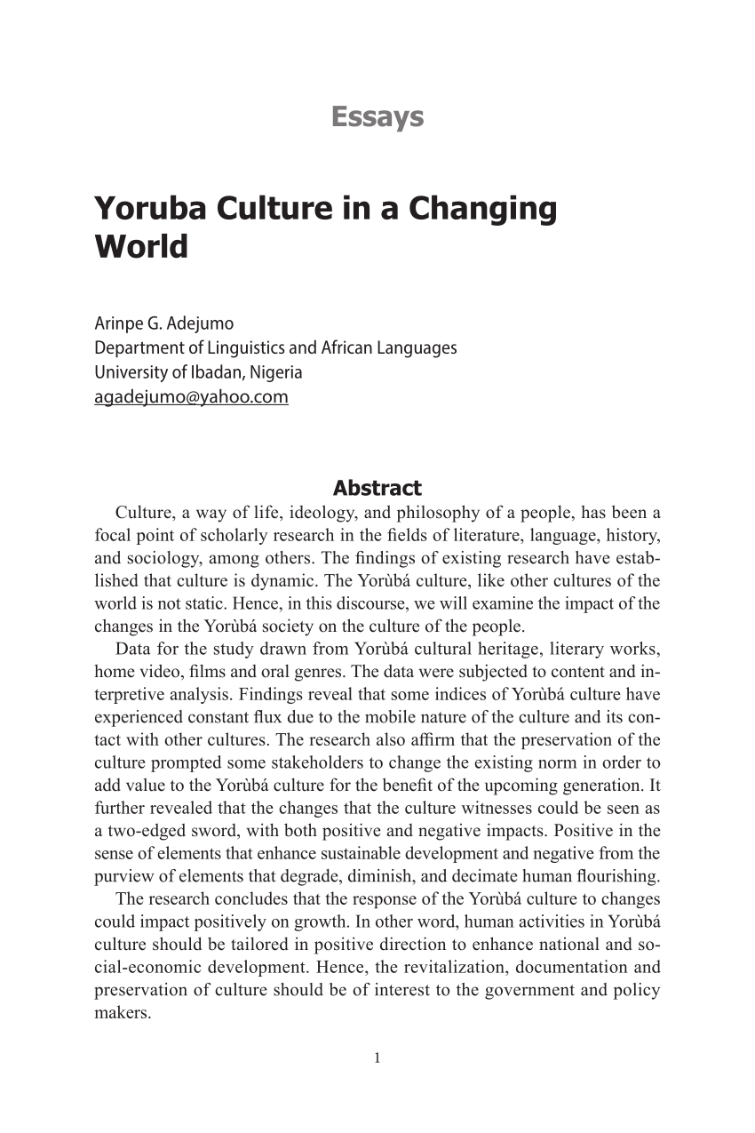 short essay on yoruba culture