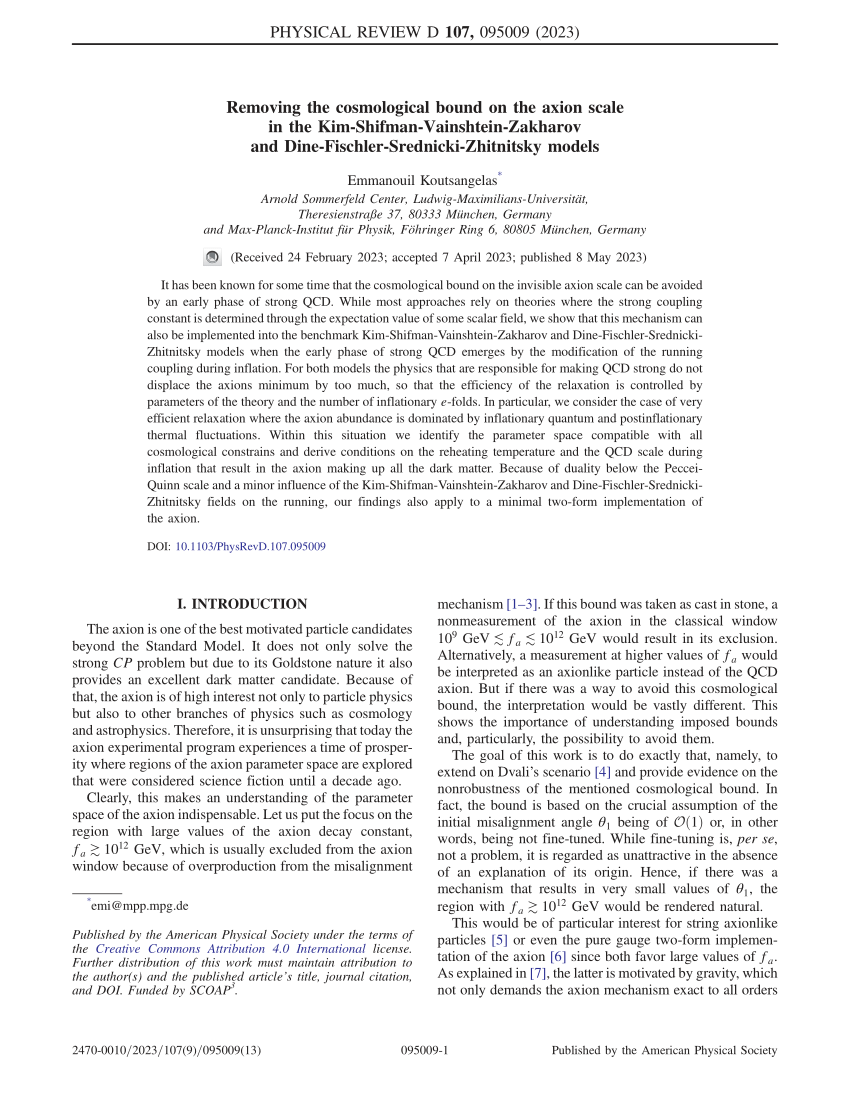 (PDF) Removing the cosmological bound on the axion scale in the Kim ...