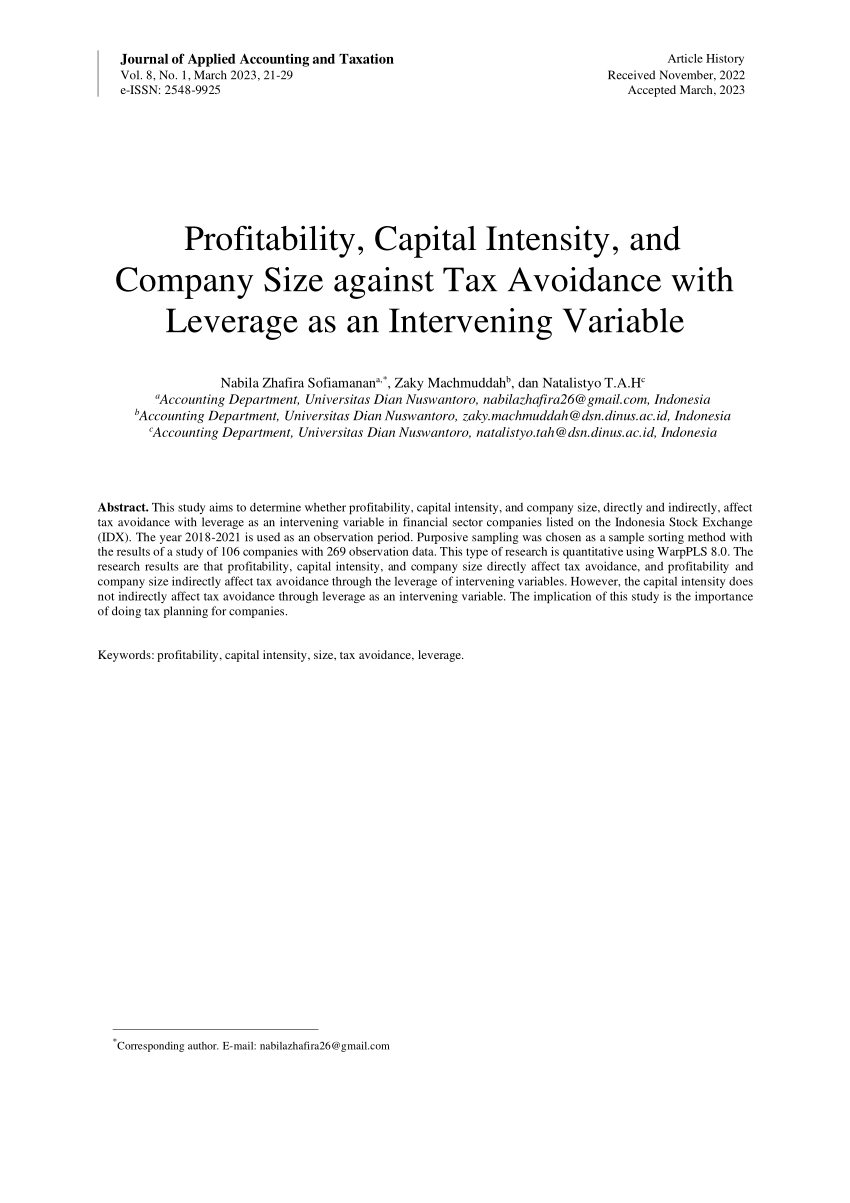 PDF) Profitability, Capital Intensity, and Company Size against 