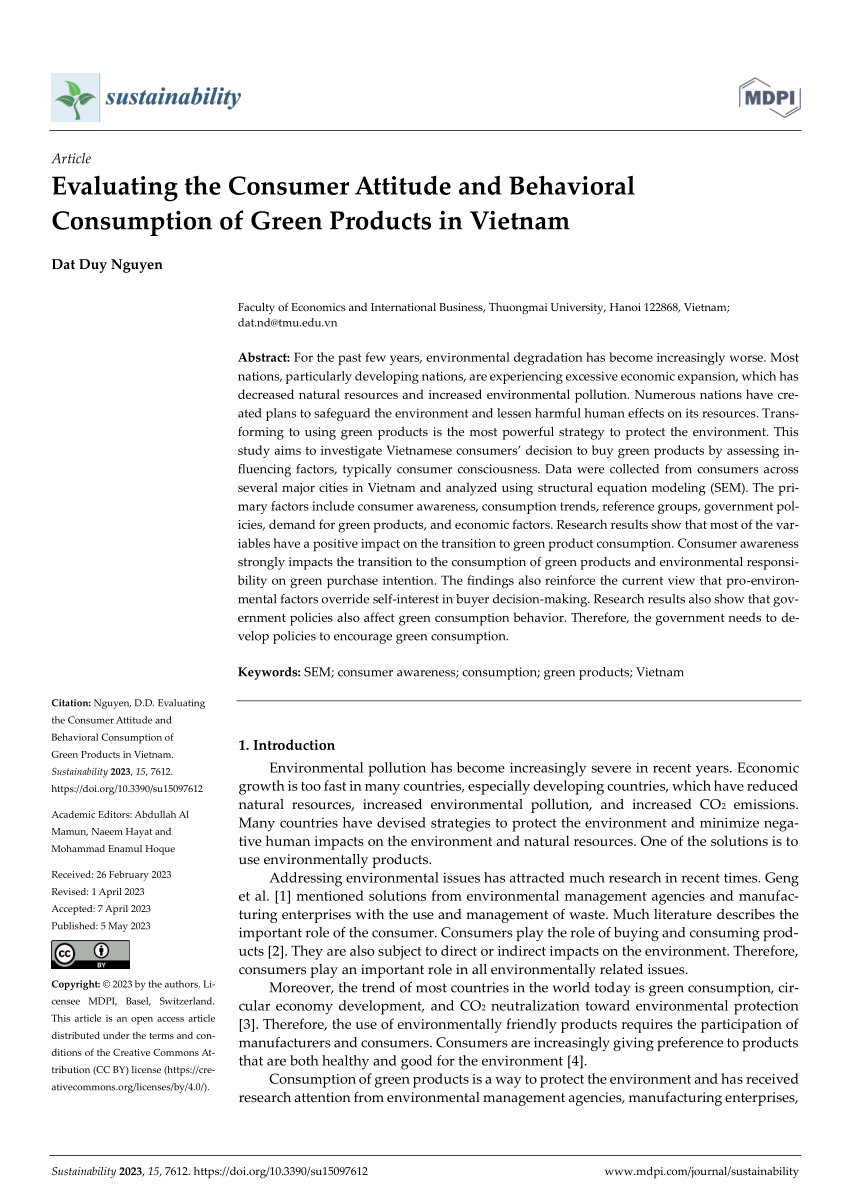 Consumer Attitudes Towards Sustainable Products in Vietnam in 2023