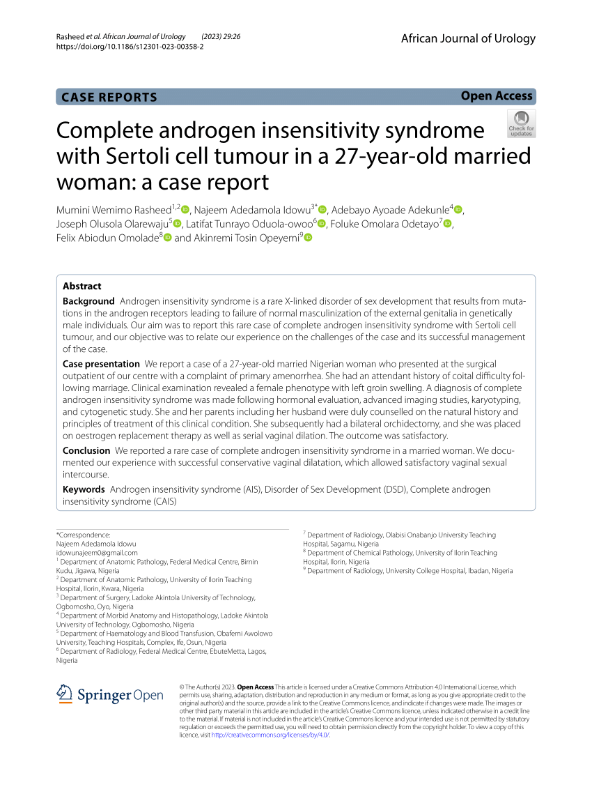 Pdf Complete Androgen Insensitivity Syndrome With Sertoli Cell Tumour In A 27 Year Old Married
