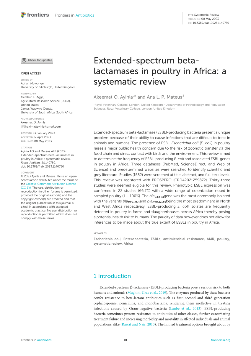 Frontiers  A Review of SHV Extended-Spectrum β-Lactamases