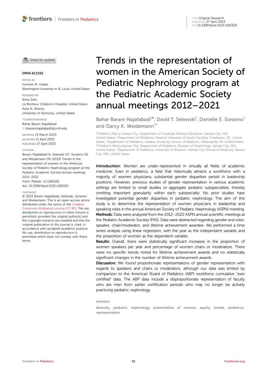 (PDF) Trends in the representation of women in the American Society of