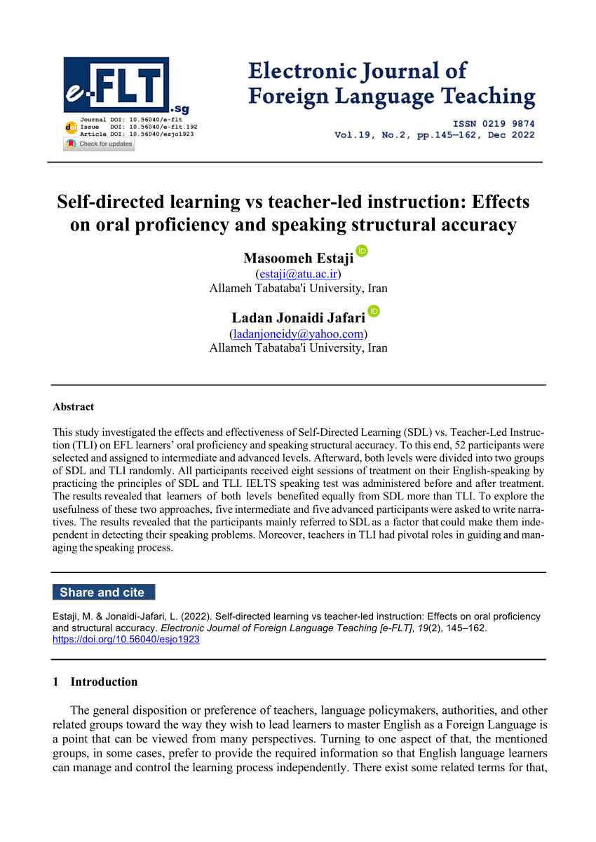 PDF) Self-directed learning vs teacher-led instruction: Effects on