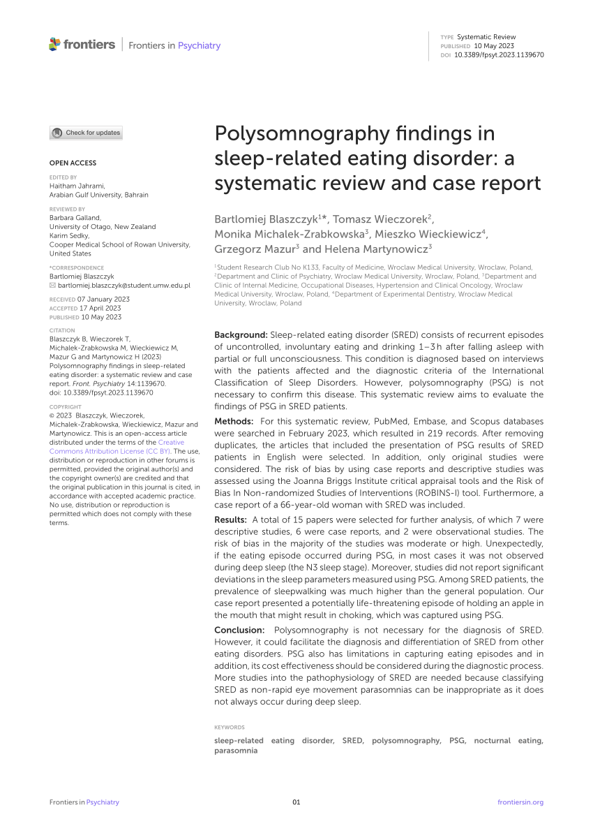 Pdf Polysomnography Findings In Sleep Related Eating Disorder A Systematic Review And Case Report