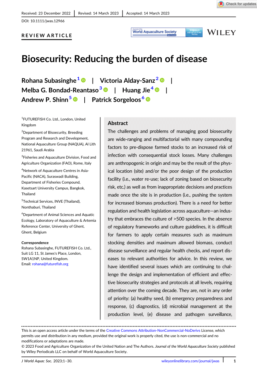 PDF) Biosecurity: Reducing the burden of disease