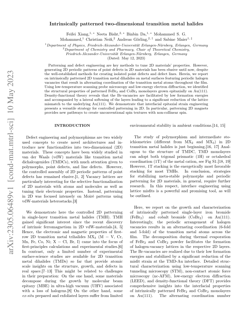 (PDF) Intrinsically patterned two-dimensional transition metal halides