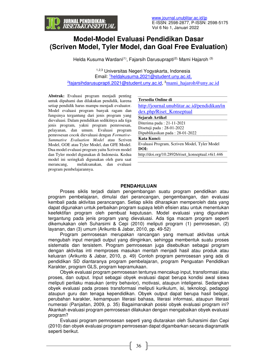 (PDF) Model-Model Evaluasi Pendidikan Dasar (Scriven Model, Tyler Model