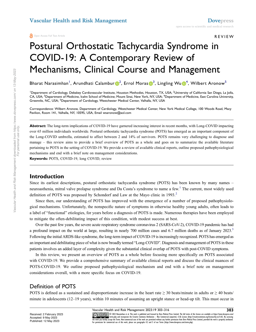 PDF) Postural Orthostatic Tachycardia Syndrome in COVID-19: A Contemporary  Review of Mechanisms, Clinical Course and Management