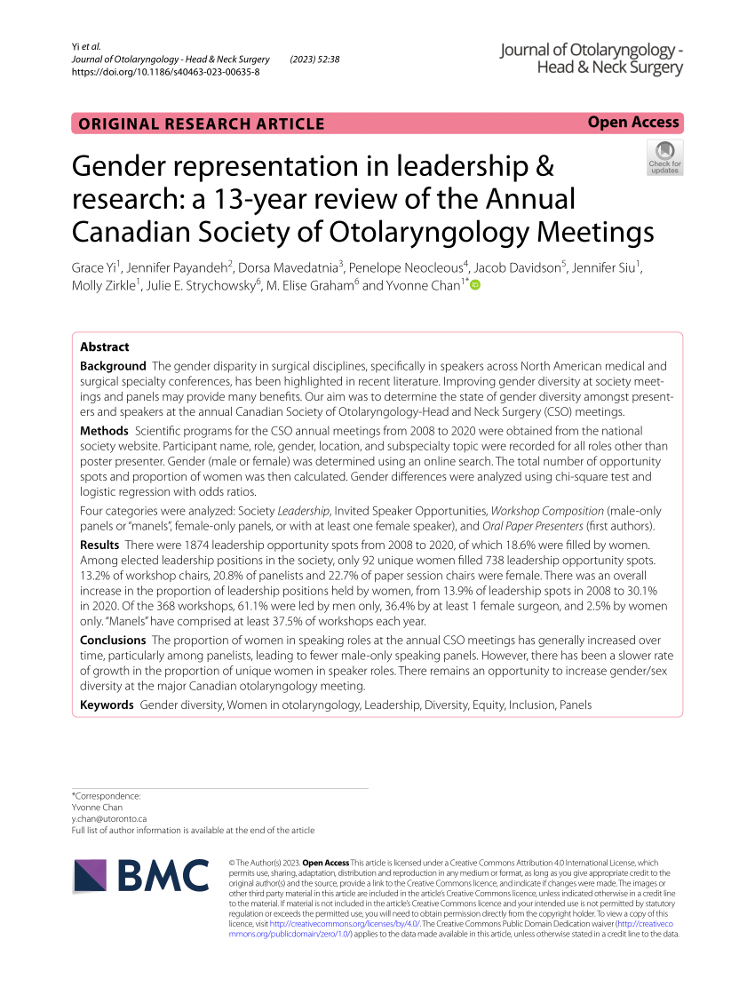 (PDF) Gender representation in leadership & research a 13year review