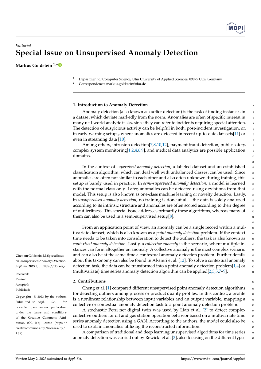 Pdf Special Issue On Unsupervised Anomaly Detection