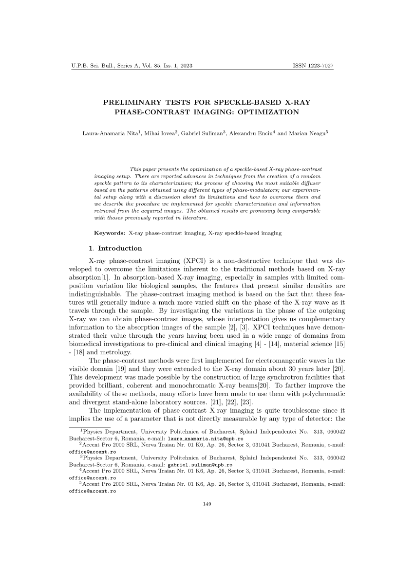 (PDF) PRELIMINARY TESTS FOR SPECKLE-BASED X-RAY PHASE-CONTRAST IMAGING ...