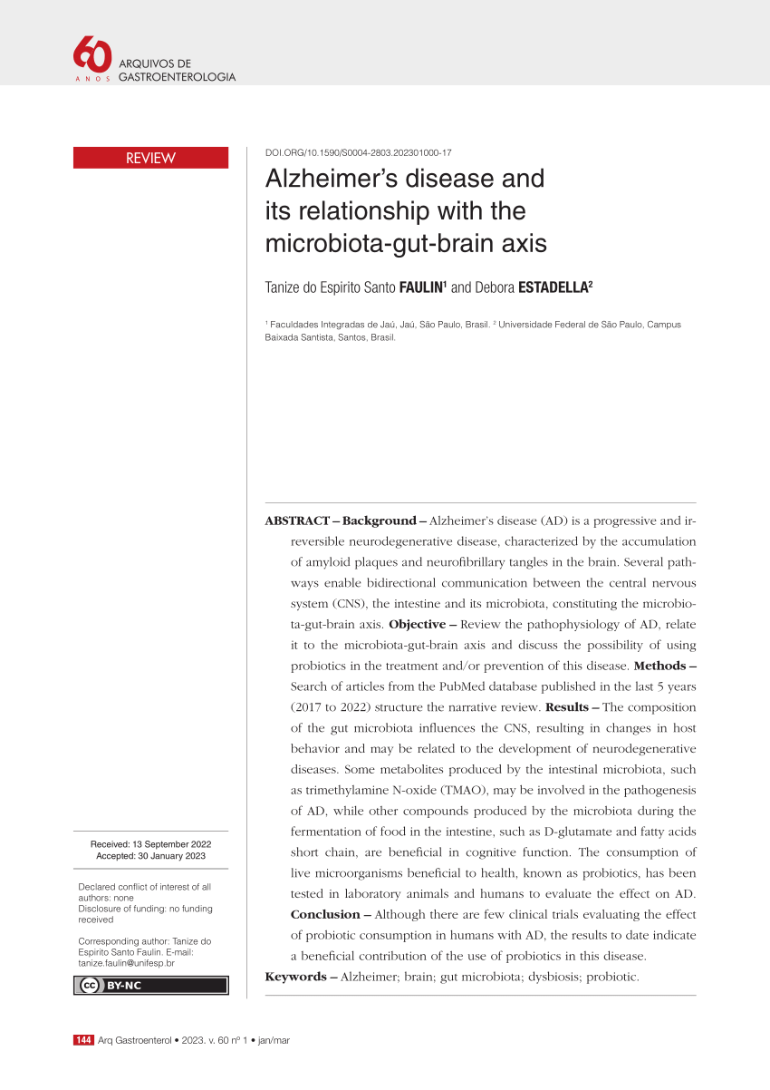 Pdf Alzheimers Disease And Its Relationship With The Microbiota Gut Brain Axis