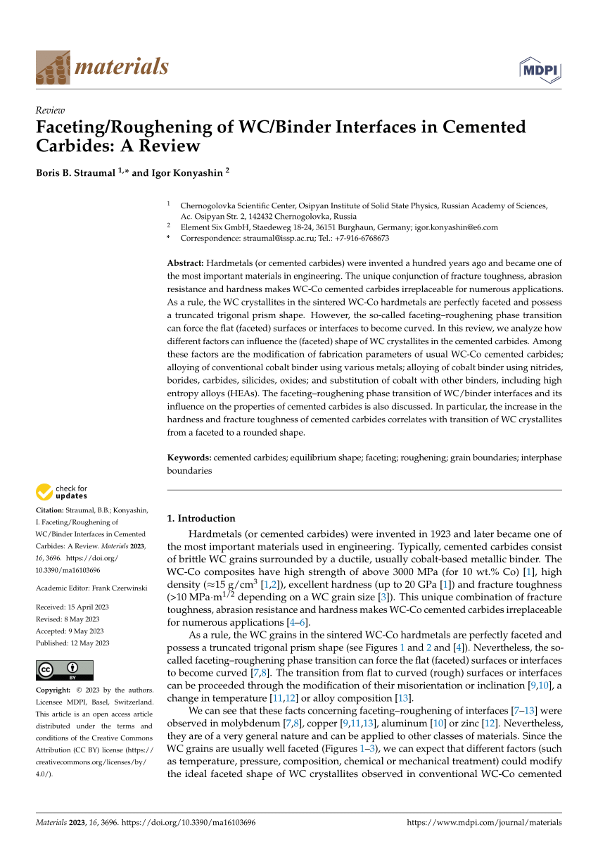 PDF) Faceting/Roughening of WC/Binder Interfaces in Cemented 