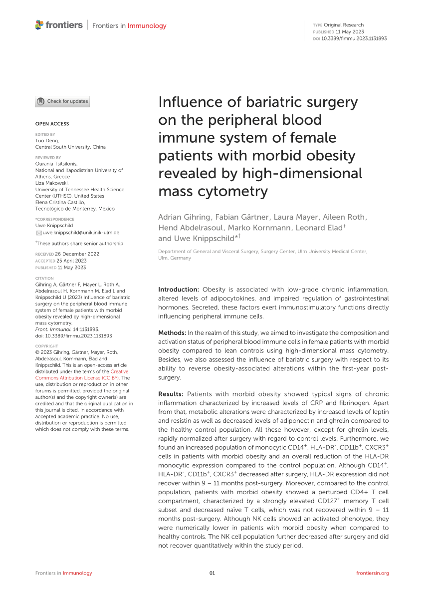 PDF) Influence of bariatric surgery on the peripheral blood immune