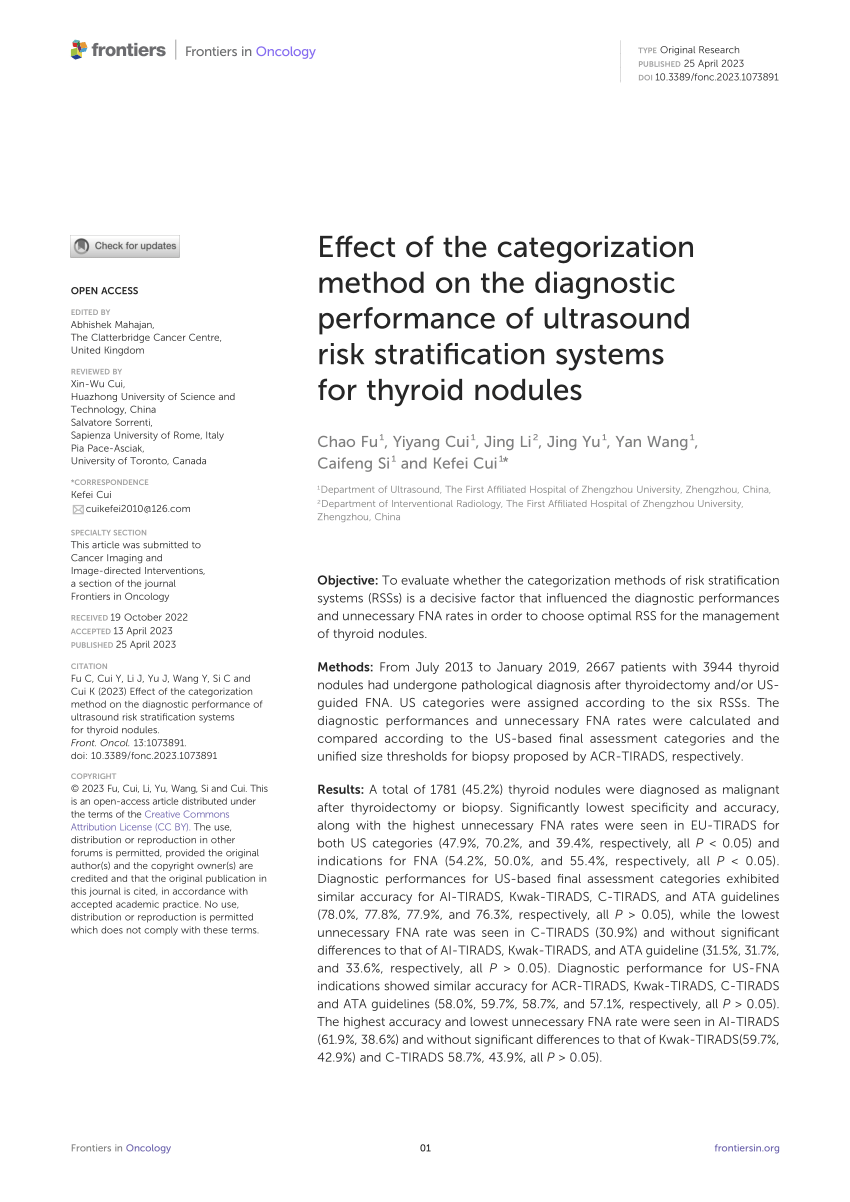 Pdf Effect Of The Categorization Method On The Diagnostic Performance