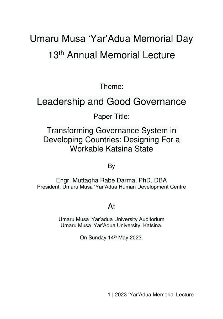 research title about good governance