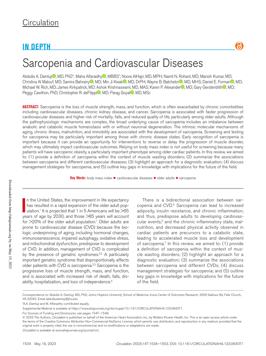 PDF) Circulation Sarcopenia and Cardiovascular Diseases