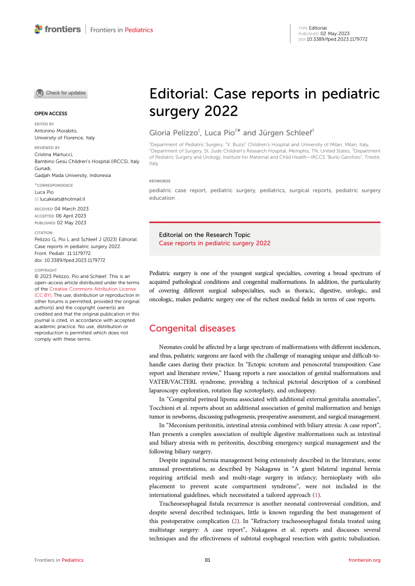 (PDF) Editorial Case reports in pediatric surgery 2022