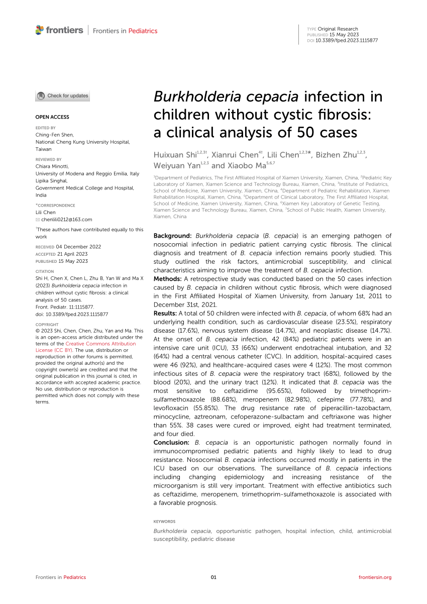 Frontiers  Burkholderia cepacia infection in children without