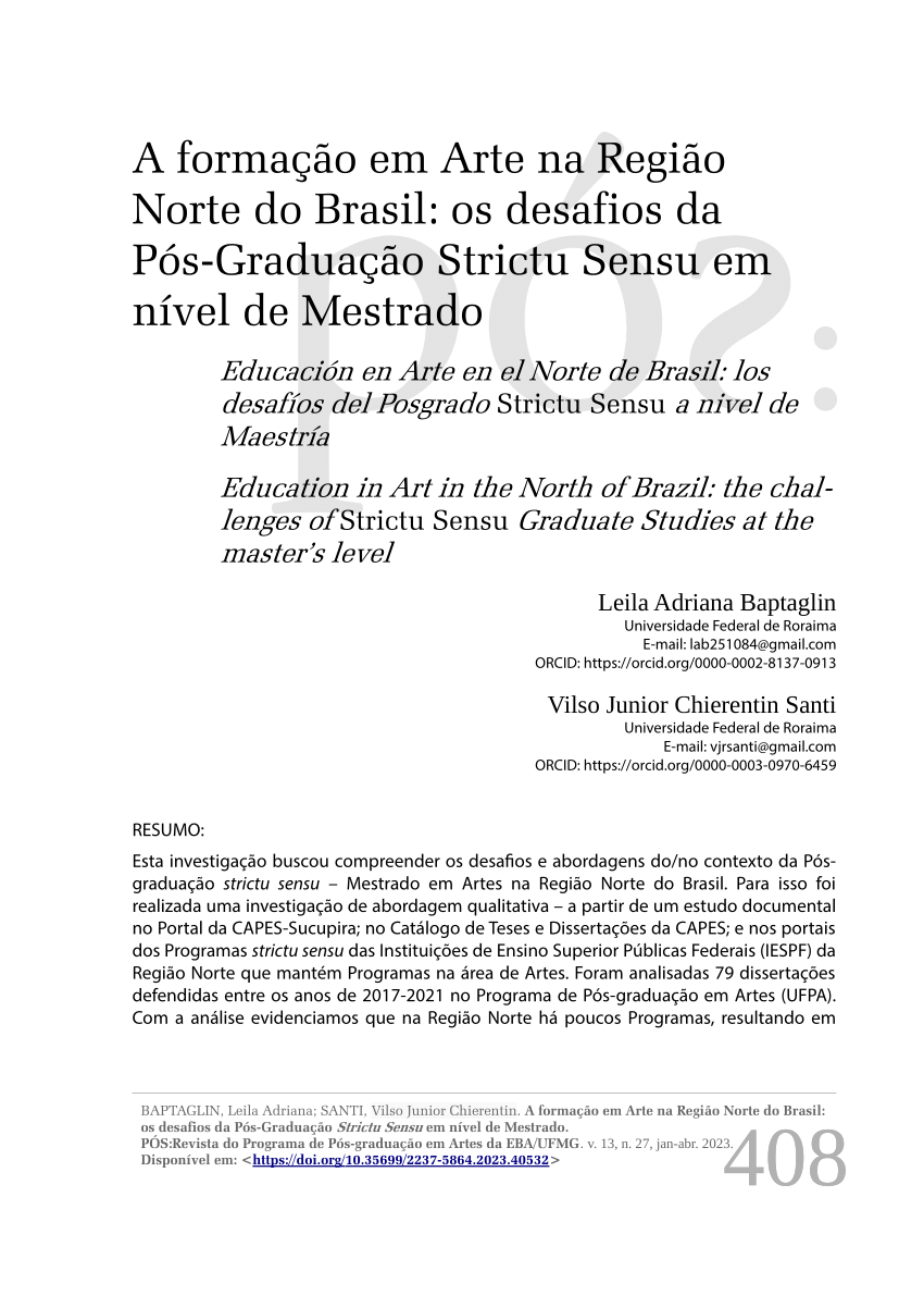 Pdf A Formação Em Arte Na Região Norte Do Brasil Os Desafios Da Pós Graduação Strictu Sensu 9794