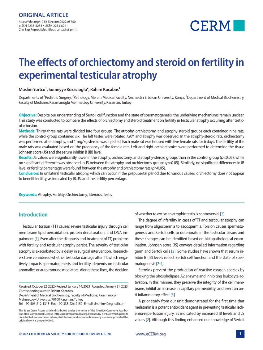 Pdf The Effects Of Orchiectomy And Steroid On Fertility In Experimental Testicular Atrophy 