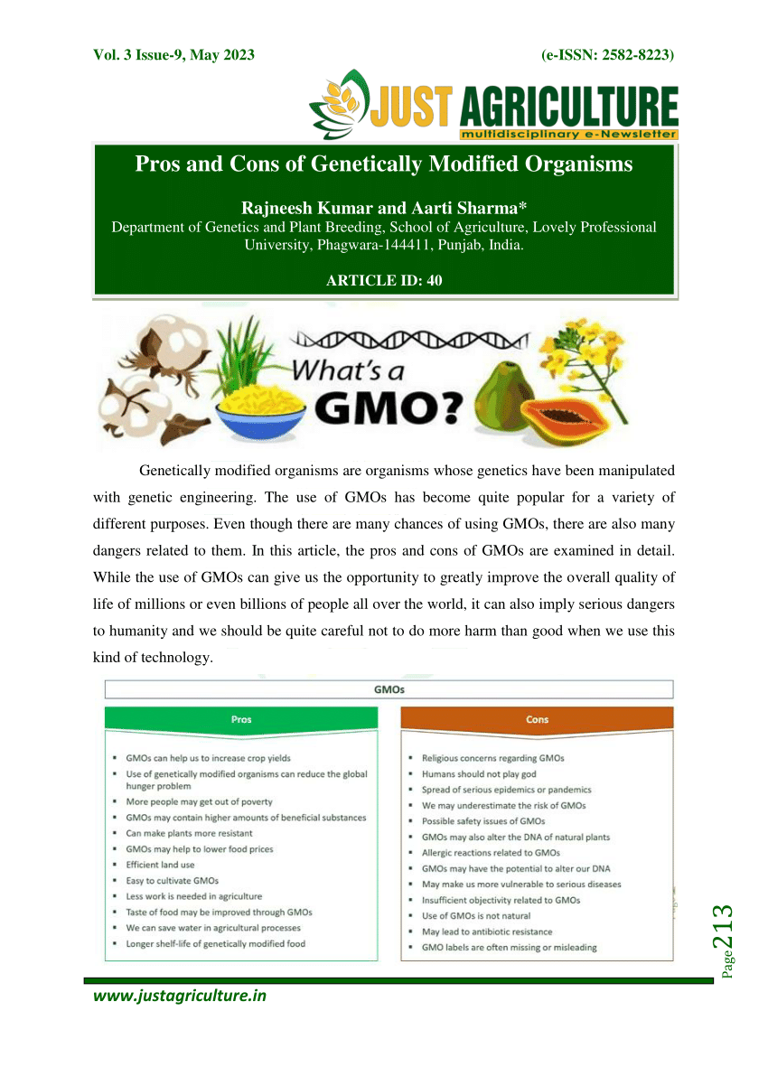 Pdf Pros And Cons Of Genetically Modified Organisms 8607