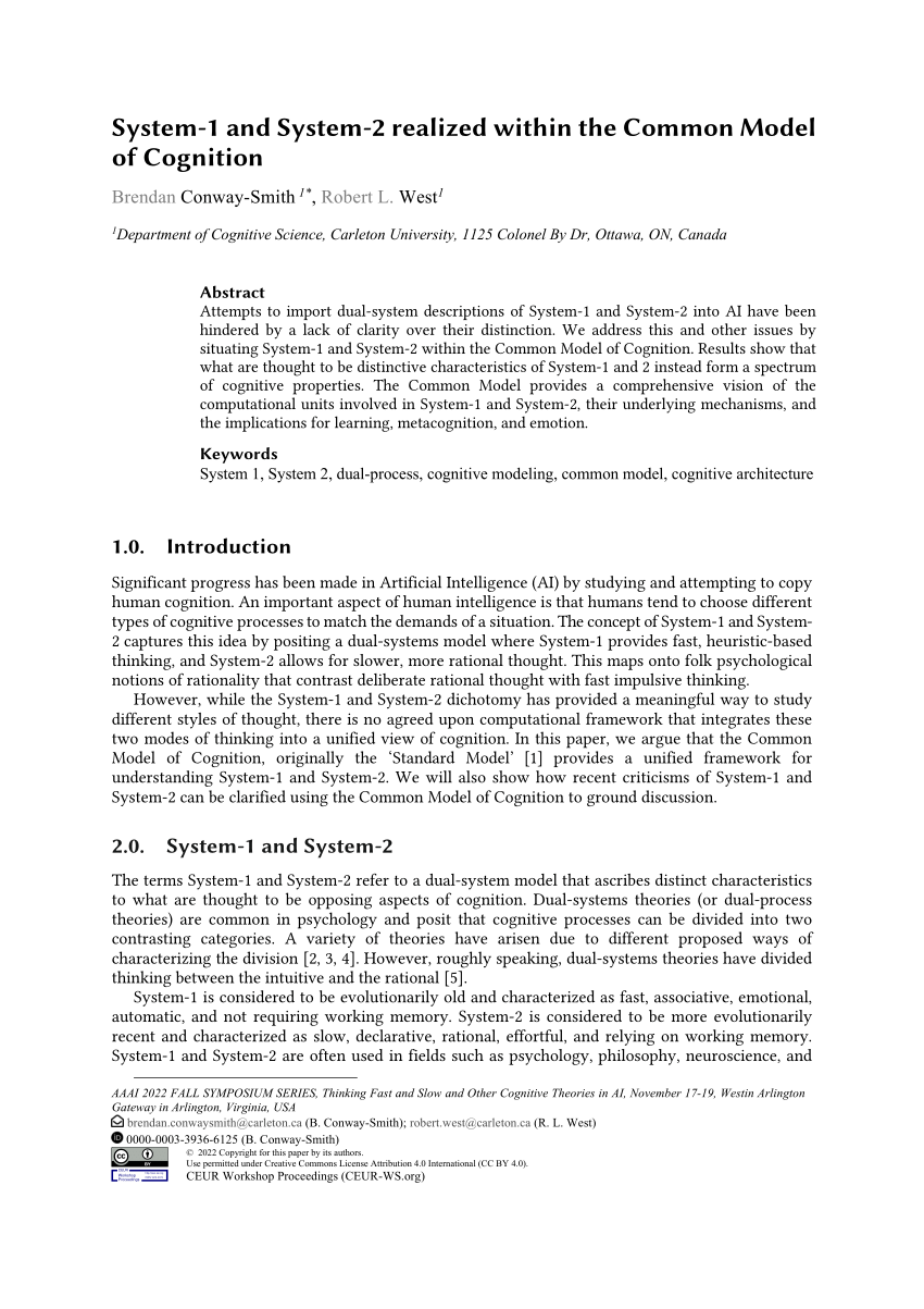 (PDF) AAAI 2022 Fall Symposium System1 and System2 realized within