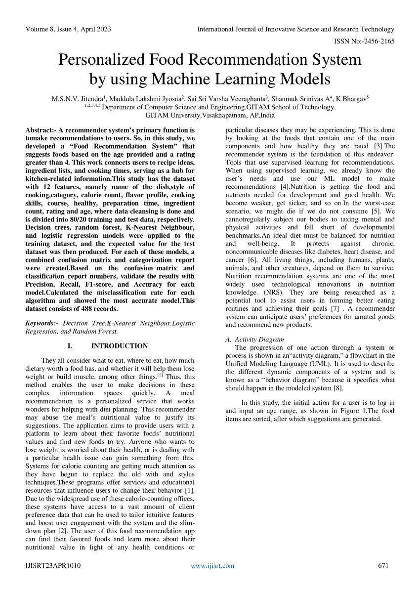 food recommendation system research paper