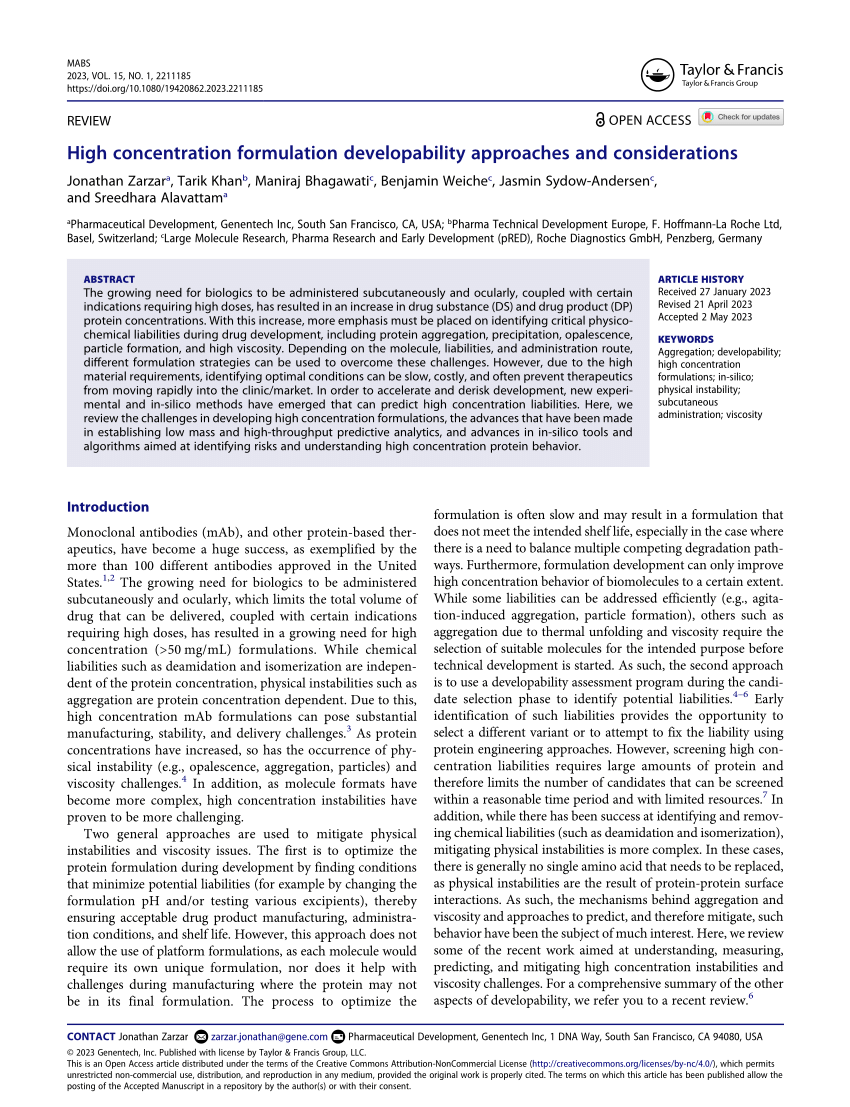 (PDF) High concentration formulation developability approaches and ...