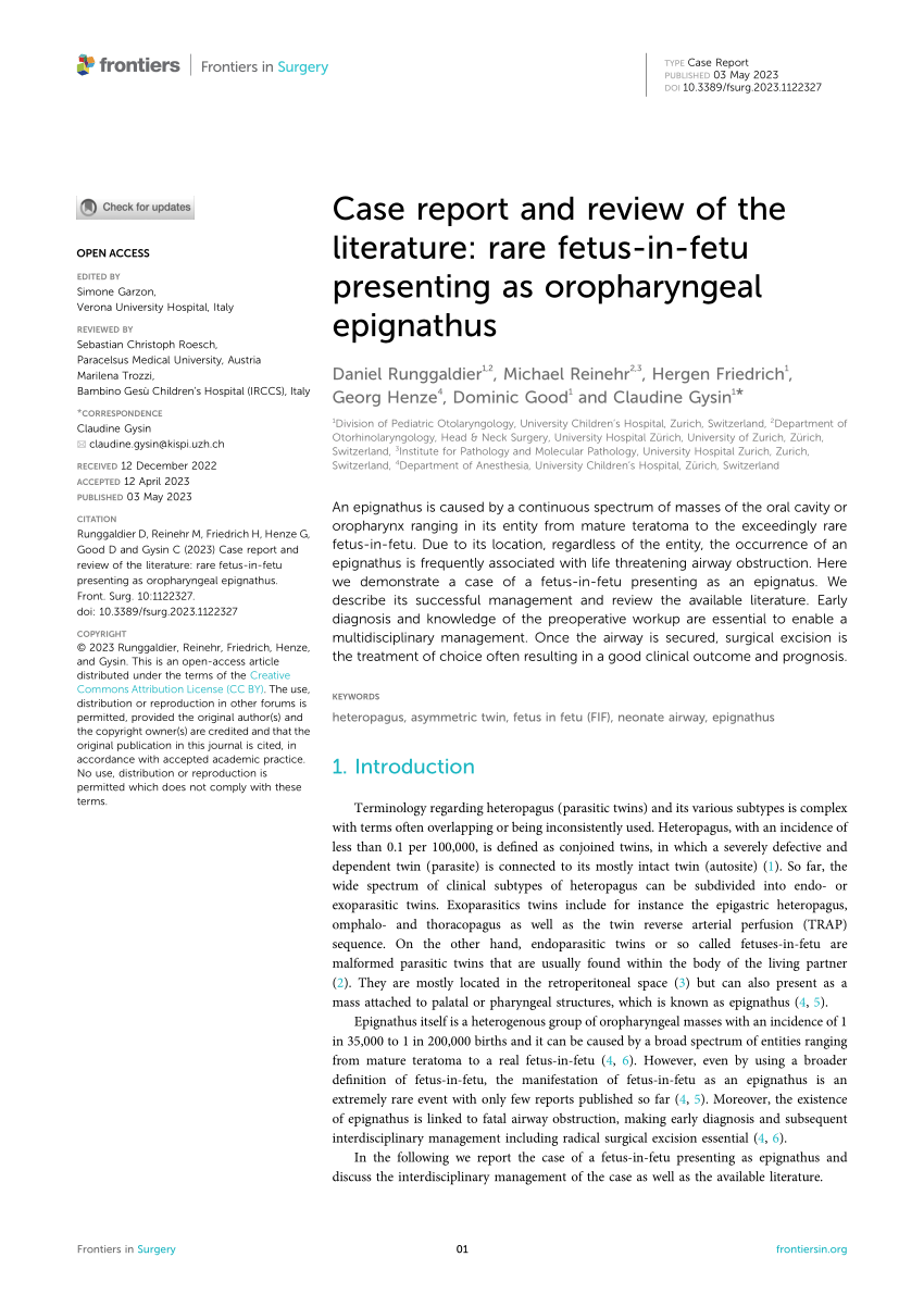 (PDF) Case report and review of the literature: rare fetus-in-fetu ...