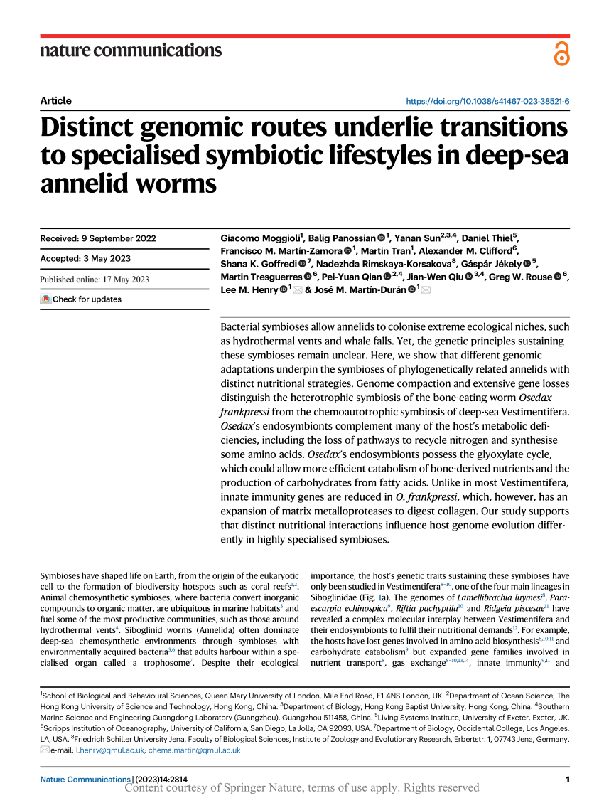 Distinct genomic routes underlie transitions to specialised symbiotic  lifestyles in deep-sea annelid worms