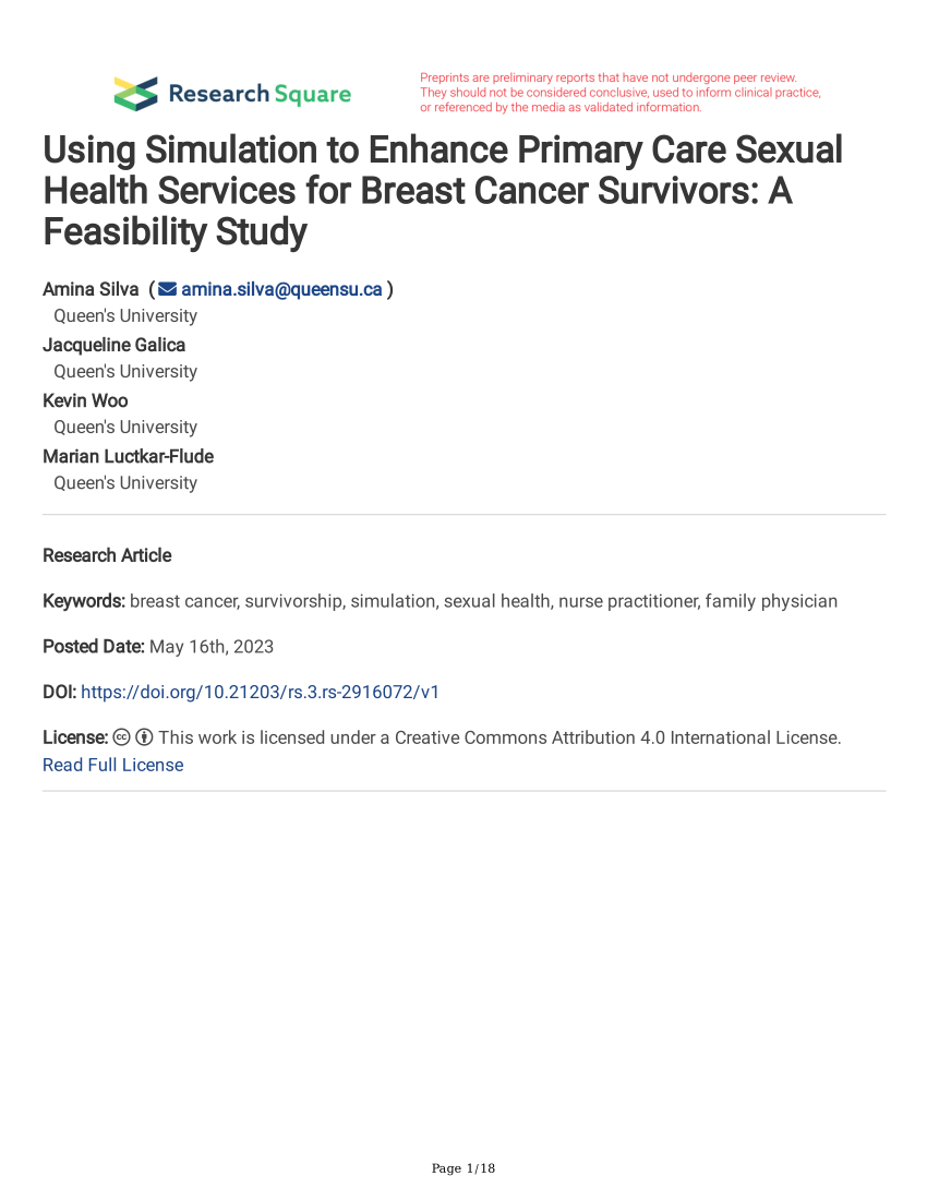 Pdf Using Simulation To Enhance Primary Care Sexual Health Services For Breast Cancer 8416