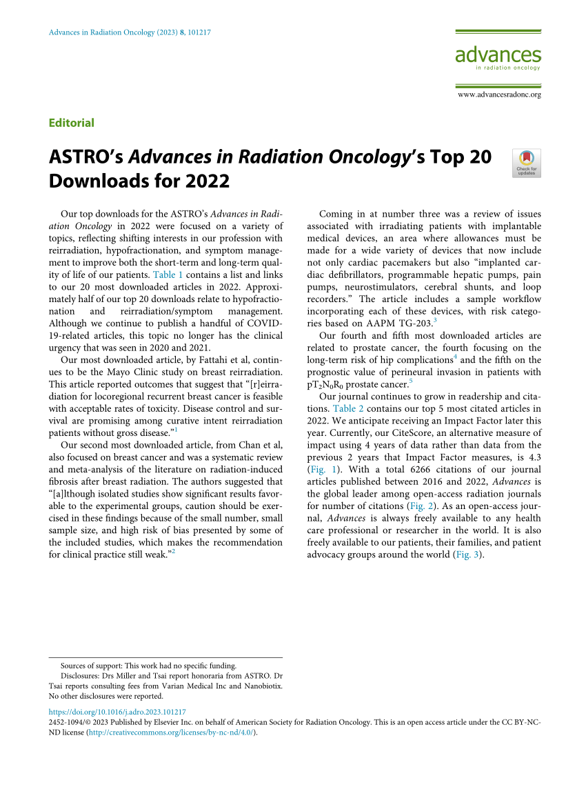 (PDF) ASTRO's Advances in Radiation Oncology’s Top 20 Downloads for 2022