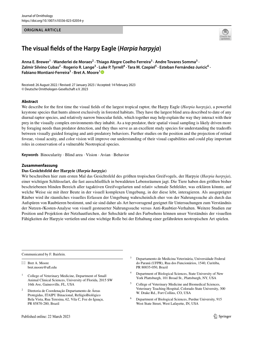 PDF) The visual fields of the Harpy Eagle (Harpia harpyja)