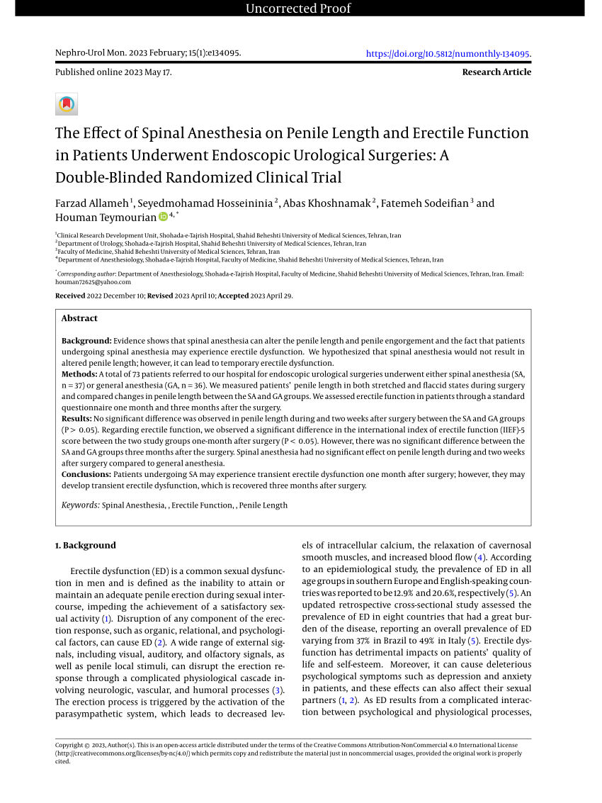 PDF The Effect of Spinal Anesthesia on Penile Length and Erectile