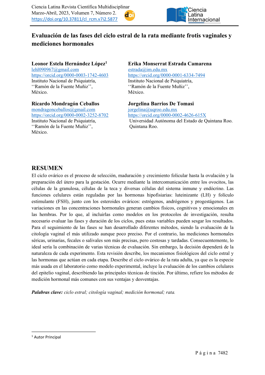 Pdf Evaluación De Las Fases Del Ciclo Estral De La Rata Mediante Frotis Vaginales Y Mediciones 3040