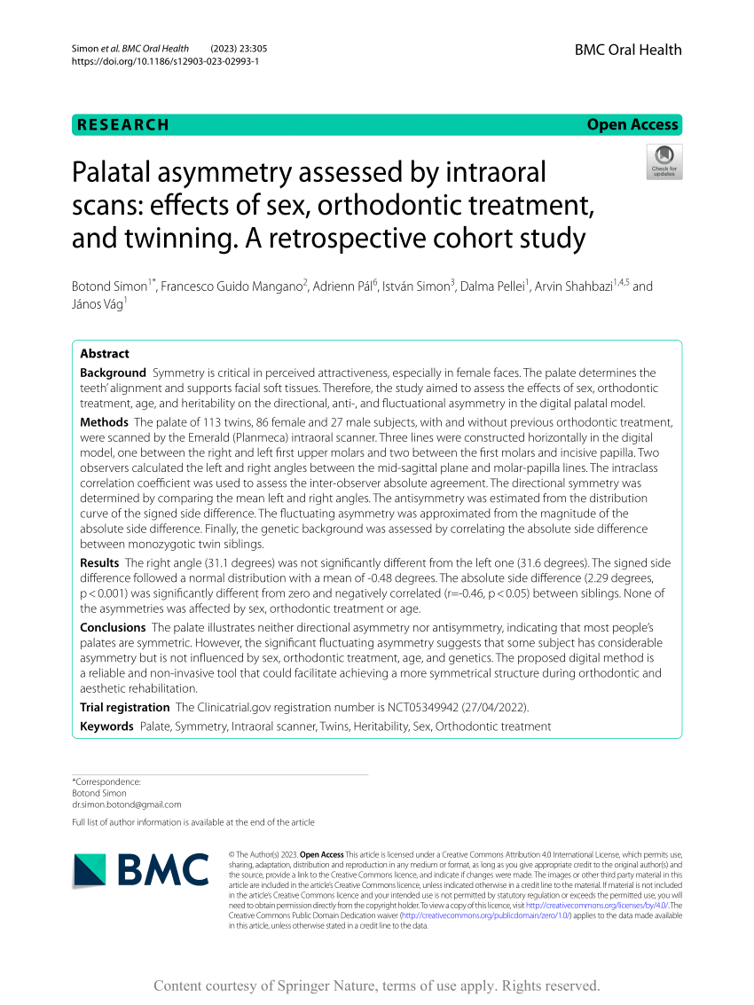 Pdf Palatal Asymmetry Assessed By Intraoral Scans Effects Of Sex Orthodontic Treatment And 9548