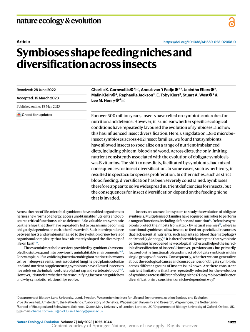 Symbioses shape feeding niches and diversification across insects