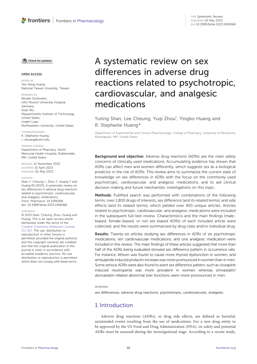 Pdf A Systematic Review On Sex Differences In Adverse Drug Reactions Related To Psychotropic 3740