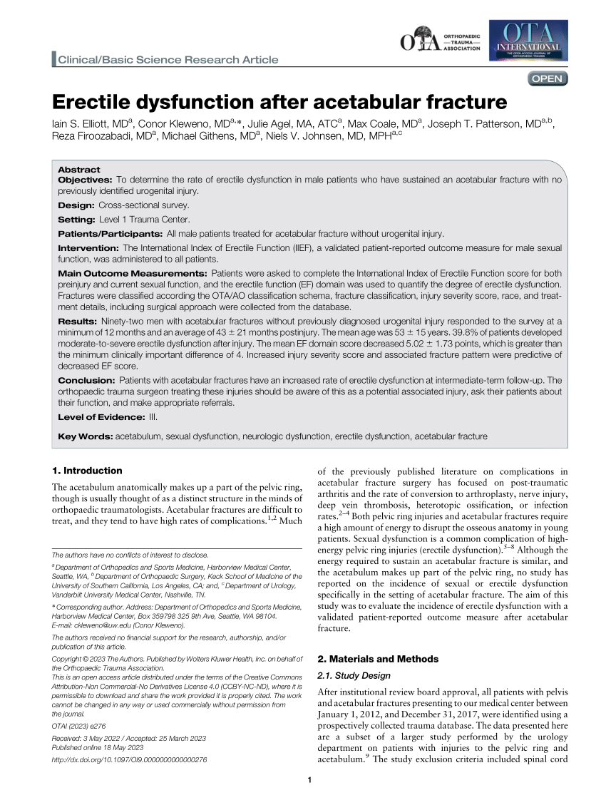 PDF Erectile dysfunction after acetabular fracture