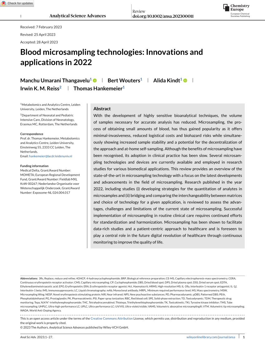 PDF) Blood microsampling technologies: Innovations and