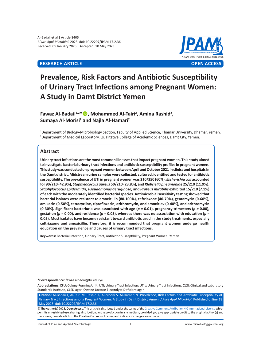 Pdf Prevalence Risk Factors And Antibiotic Susceptibility Of Urinary Tract Infections Among 9496