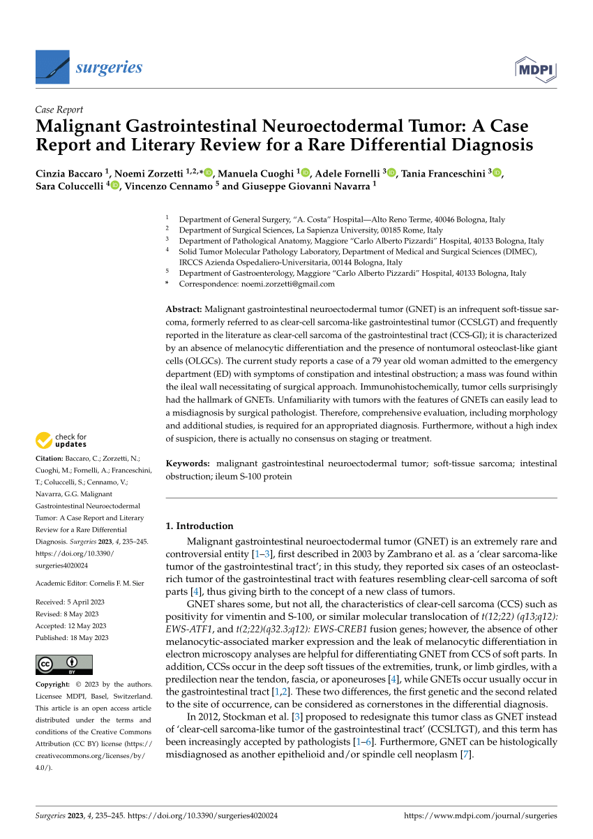 (PDF) Malignant Gastrointestinal Neuroectodermal Tumor A Case Report