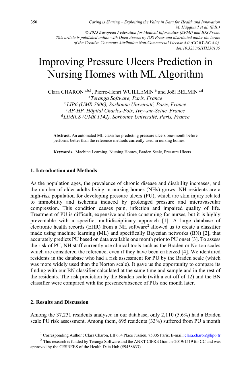 Pdf Improving Pressure Ulcers Prediction In Nursing Homes With Ml Algorithm