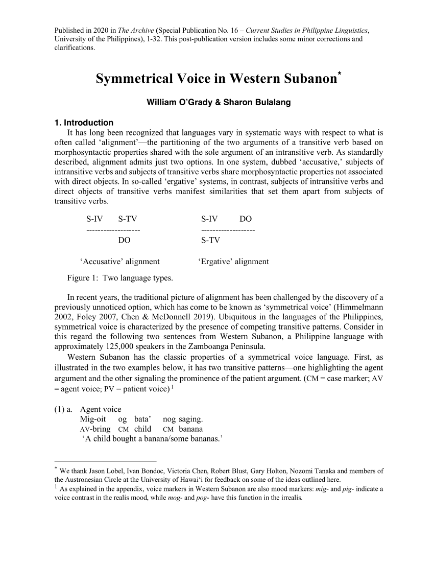 PDF) Symmetrical Voice in Western Subanon *